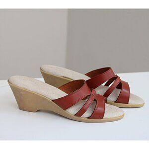 1970's Vintage Mootsies Tootsies Leather Wedge Sandals // Women's 6 to 6-1/2 6.5